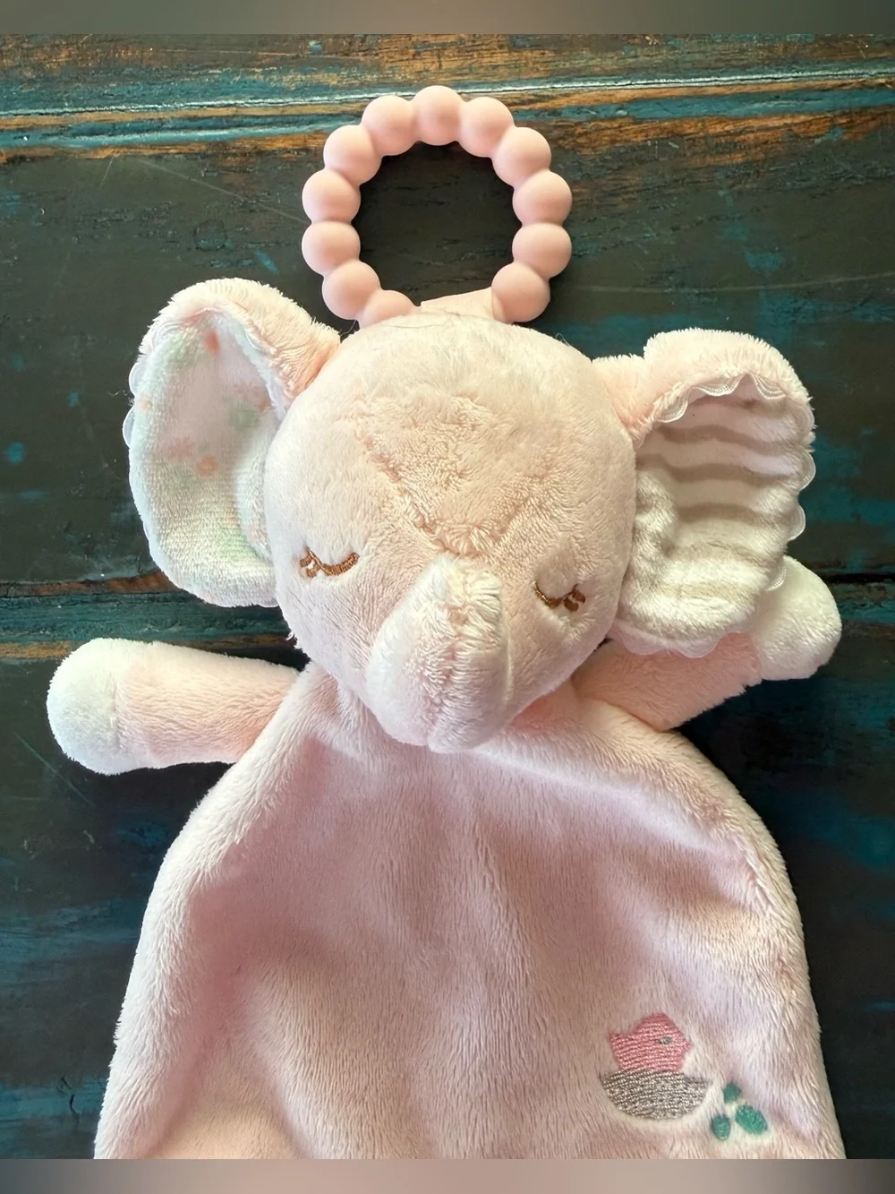Douglas Baby Elephant Pink Baby Lovey Teether Bird Nest Knotted Lovie Security